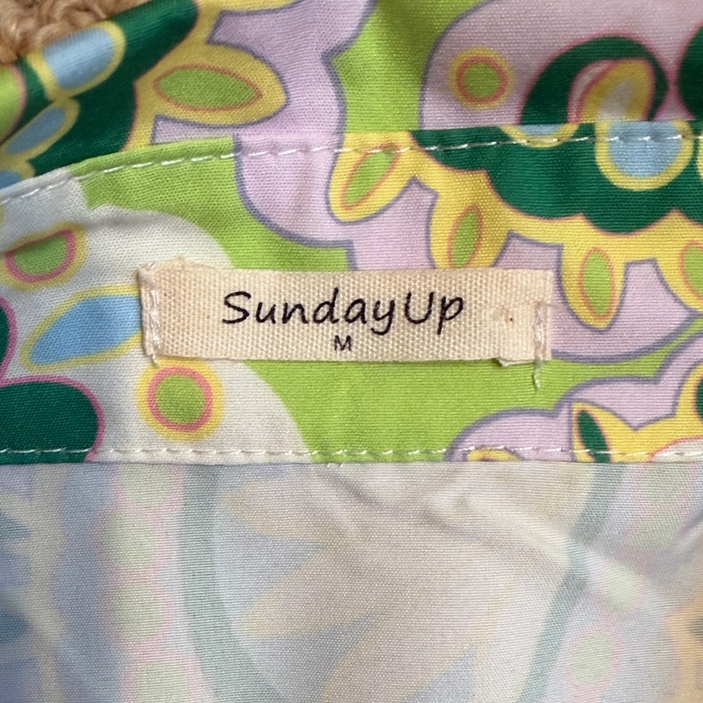 SundayUp Belted Paisley Shirt Dress Size M Retro Mod Pastel Green Blue Lilac - Picture 2 of 8